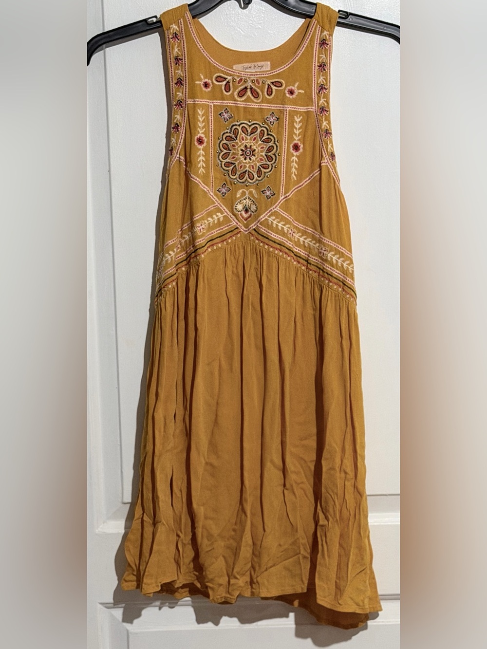Taylor & Sage Mustard Embroidered Sleeveless Dress